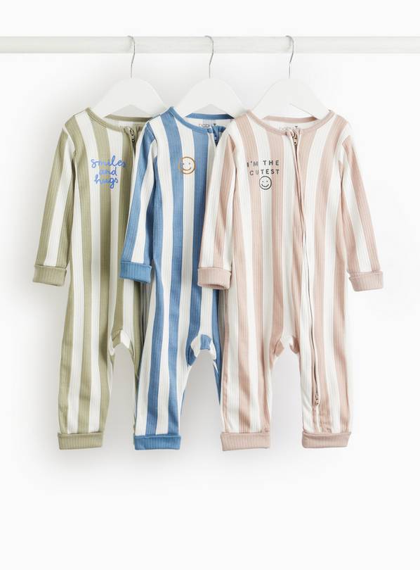 Vertical Stripe 2-Way Zip Footless Sleepsuits 3 Pack 3-6 months